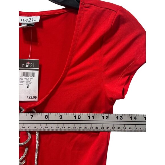 Rue 21 - Women's Short Sleeve V Neck Top - Red - Small - Picture 3 of 12